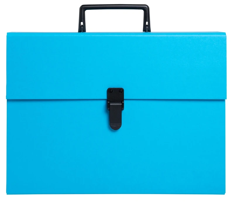 Exacompta - Ref 58422E - Box of 4 File Boxes with Economic Handle - Paper Bound Cover - Closing with Push Button - 20 compartments - Size 34x25x8cm - Turquoise