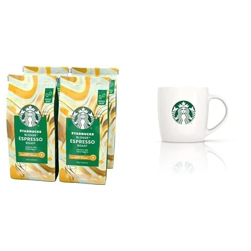 STARBUCKS Blonde Espresso Roast, Blonde Roast, Whole Bean Coffee 450g (Pack of 4) + Gift mug included