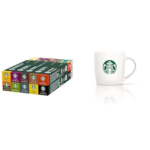 STARBUCKS Discovery Variety Pack by Nespresso, All Roast Types Coffee Capsules 10 x 10 (100 Capsules) + Gift mug included