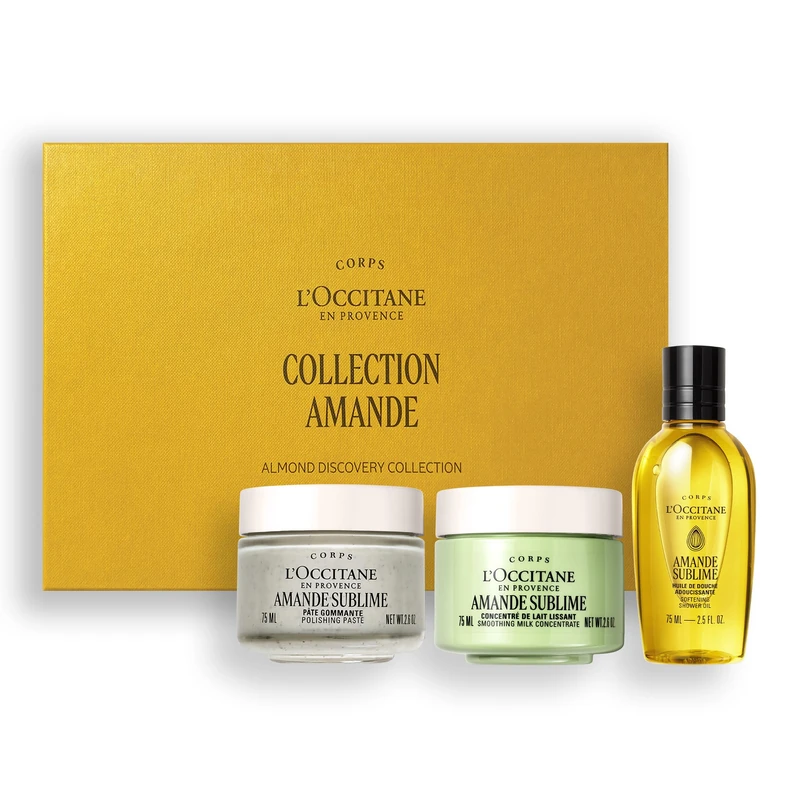 L'OCCITANE Almond (Amande) Discovery Collection, Nourishing Body Care Trio with Scrub, Shower Oil & Cream, Premium and Clean Beauty Bath and Body Gift for All
