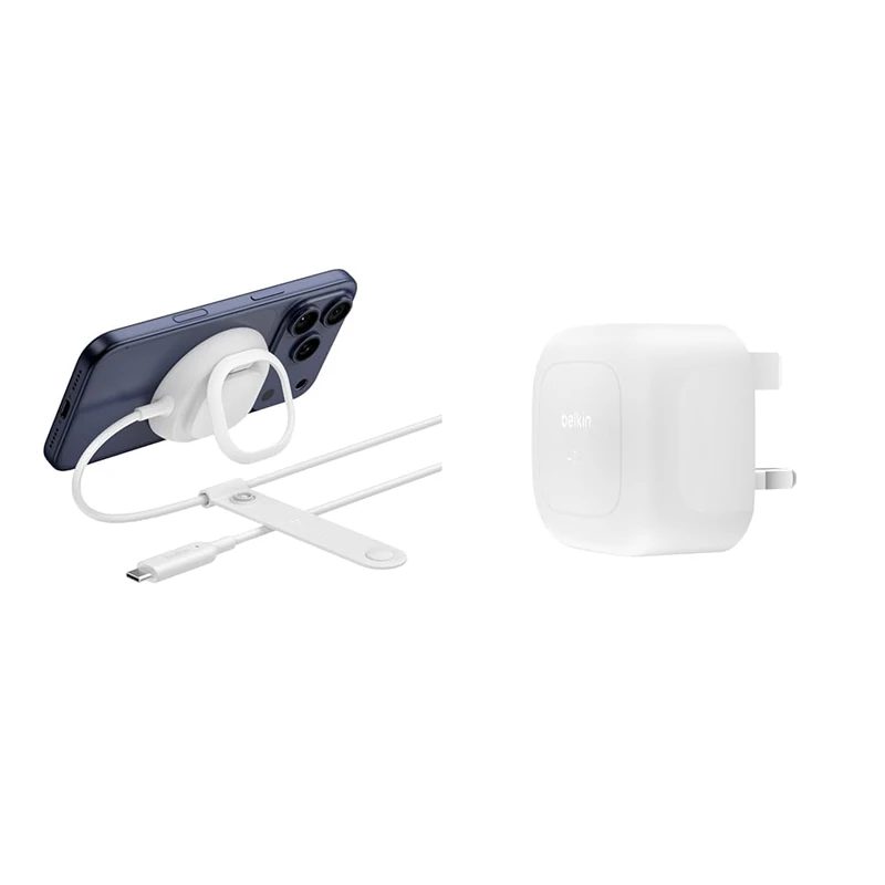 Belkin UltraCharge Magnetic Charger with Qi2 25W, Fast Wireless Charging Pad, MagSafe Compatible with Passive Cooling Technology, Kickstand + 45W PSU for iPhone 17 Series, Pixelsnap, AirPods Pro