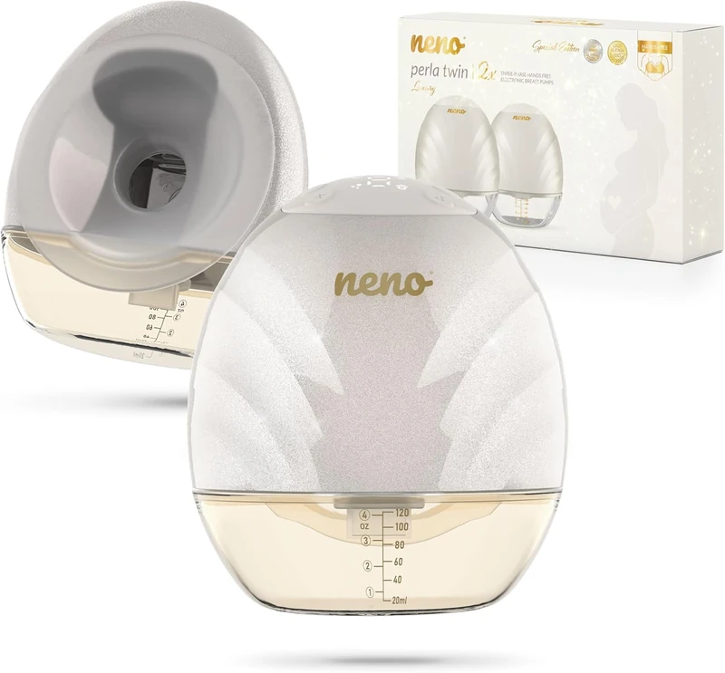 NENO Perla Twin Electric Breast Pump - Three-Phase Electric Milk Pump Hands-Free - Quiet and Discreet Operation - 9 Suction Levels - BPA-Free - LED Indicator - Fast USB-C Charging