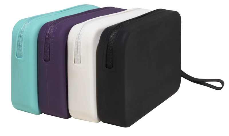 Exacompta - Ref. 39830E - Box of 8 Titanium Accessory Pouches - Silicone Pouches - 4 Colours Aubergine, White, Coconut, Black - Dimensions 18.5 x 12 x 3.5 cm - Image 1