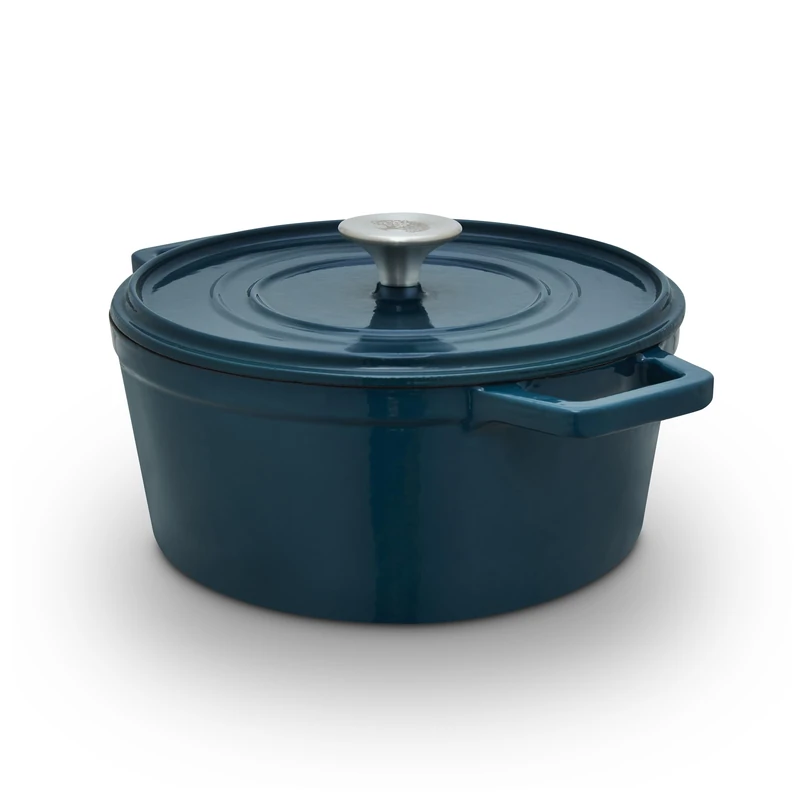 Barbary & Oak Nattura 24cm/3.6L Round Cast Iron Casserole/Dutch Oven/Cooking Pot with Durable Enamel Interior, Self-Basting Lid, Induction Compatible, Agave, BO800321AGV