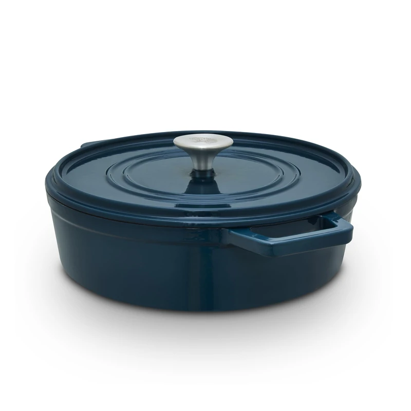 Barbary & Oak Nattura 28cm/3.8L Shallow Cast Iron Casserole/Dutch Oven/Cooking Pot with Durable Enamel Interior, Self Basting Lid, Induction Compatible, Agave, BO800322AGV