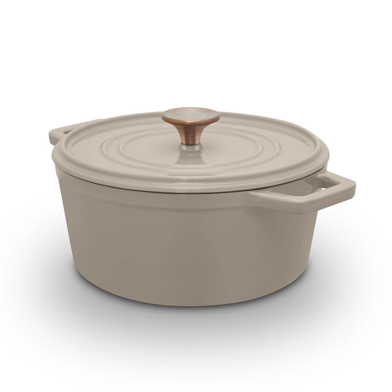 Barbary & Oak Nattura 24cm/3.6L Round Cast Iron Casserole/Dutch Oven/Cooking Pot with Durable Enamel Interior, Self-Basting Lid, Induction Compatible, Cashmere, BO800321CSH