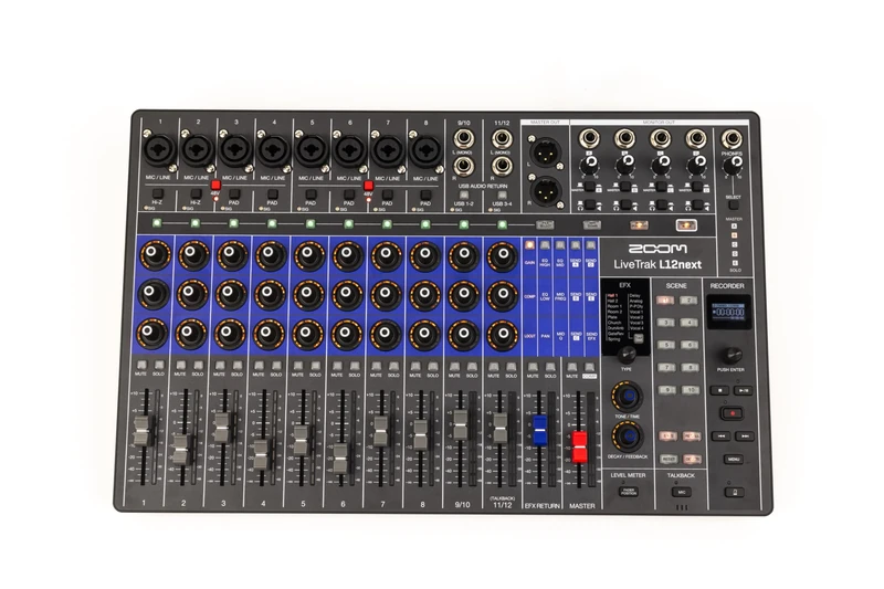 ZOOM LiveTrak L-12next Digital Mixer and Recorder with 12 Channels, Audio Interface, 14-Track Recording 24/96, Master Track 32-Bit Float, Live and Studio, OLED Display, Effects, Filters (UK Version)
