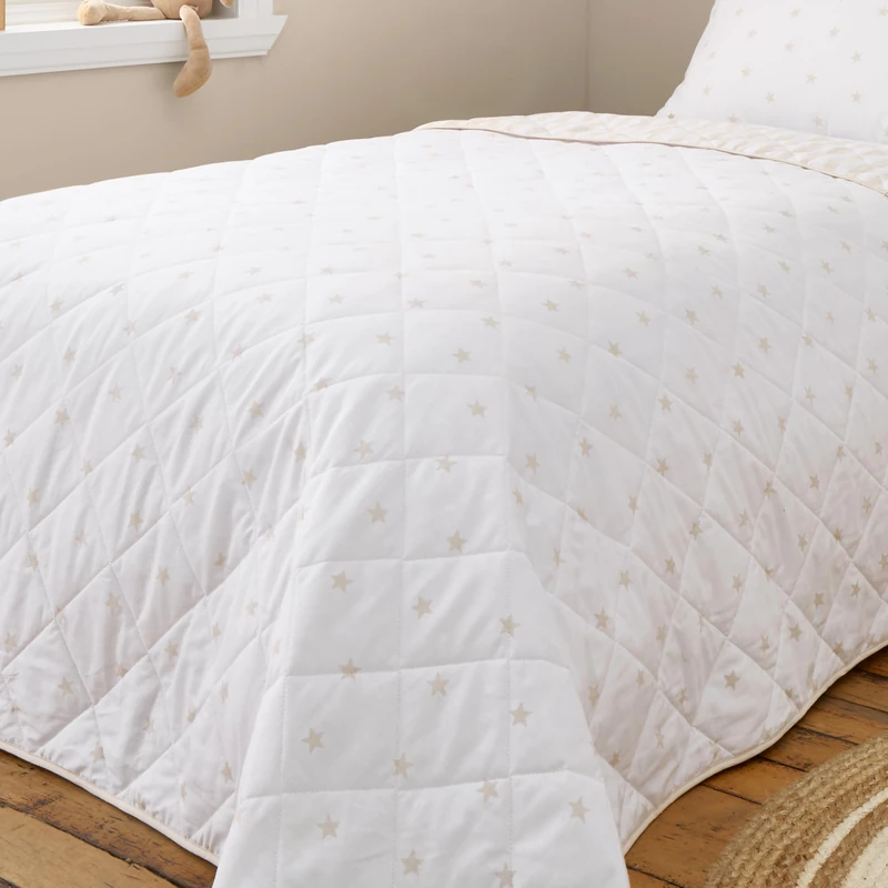 Bianca Mini Star & Stripes Cotton Reversible 200x200cm Bedspread Natural - Image 1