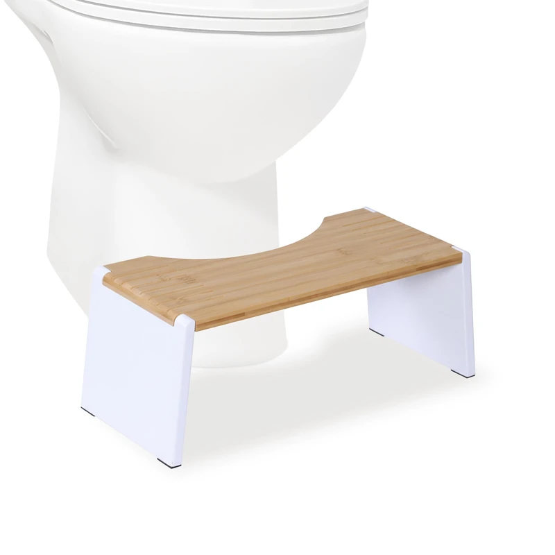 Relaxdays Foldable Bamboo Toilet Footstool with Non-Slip Surface, 19x43.5x20 cm, Natural/White
