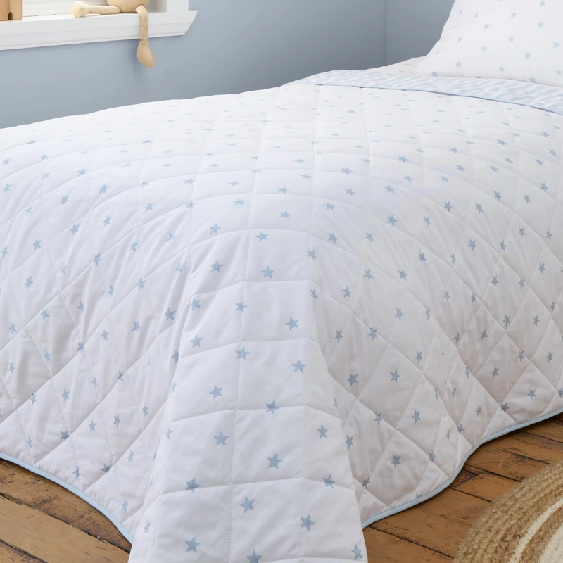Bianca Mini Star & Stripes Cotton Reversible 200x200cm Bedspread Blue