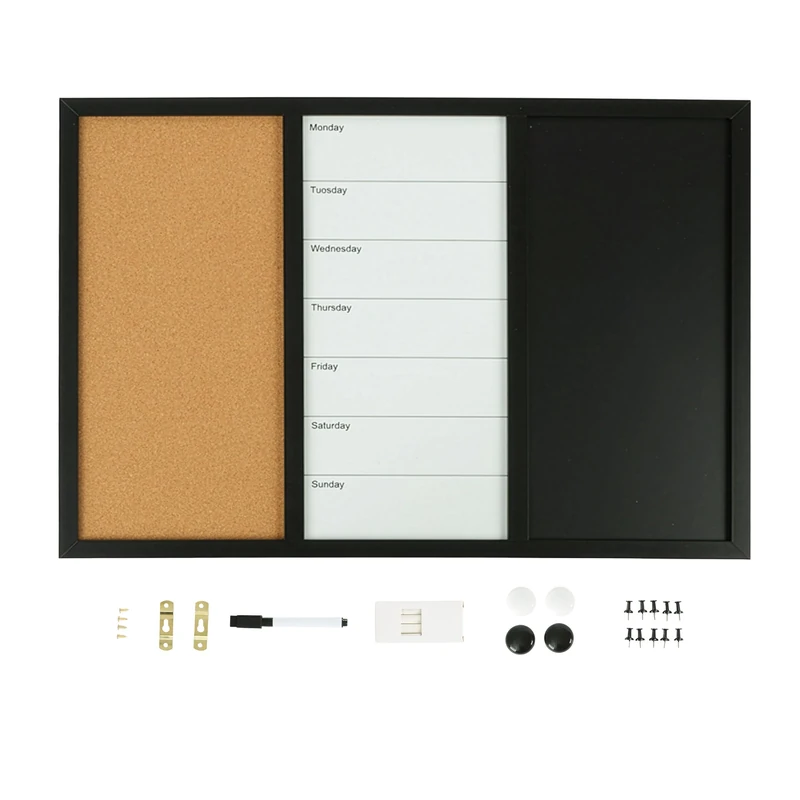 Relaxdays 3-in-1 Magnetic Board with Cork and Chalk Board, 60 x 90 cm, Multi-Coloured