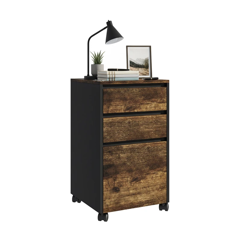 Relaxdays Rolling Filing Cabinet with 3 Drawers for A4 Files, 70x40x40cm, Castors, Black/Brown