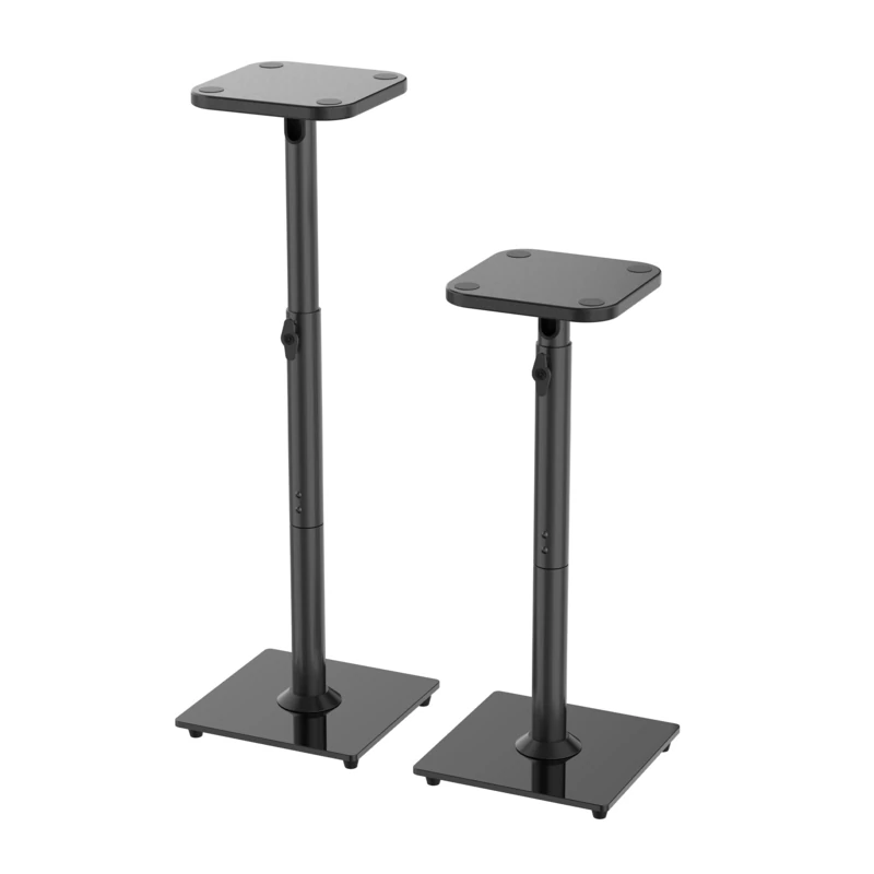 Relaxdays Speaker Stand Set, Adjustable Height up to 95cm, Non-Slip Metal & Glass, Black, 72 x 30 x 30 cm