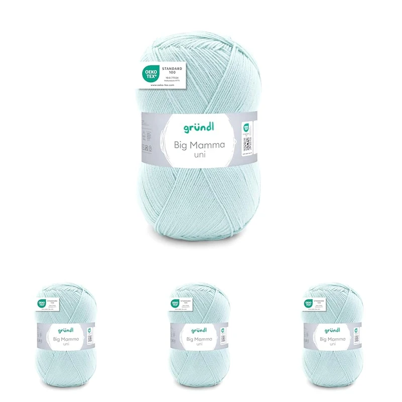 Gründl Wool Big Mamma Plain - XXL Wool for Knitting - Knitting Yarn - Soft and Skin Friendly - 100% Polyacrylic - 1 Ball 400 g / 1040 m - Needle Size 3.5-4.5 - Mint (Pack of 4)