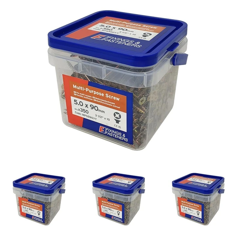 Multi-Purpose Pozi Compatible Screw CSK ST ZYP 5.0 x 90mm Tub 350 (Pack of 4)