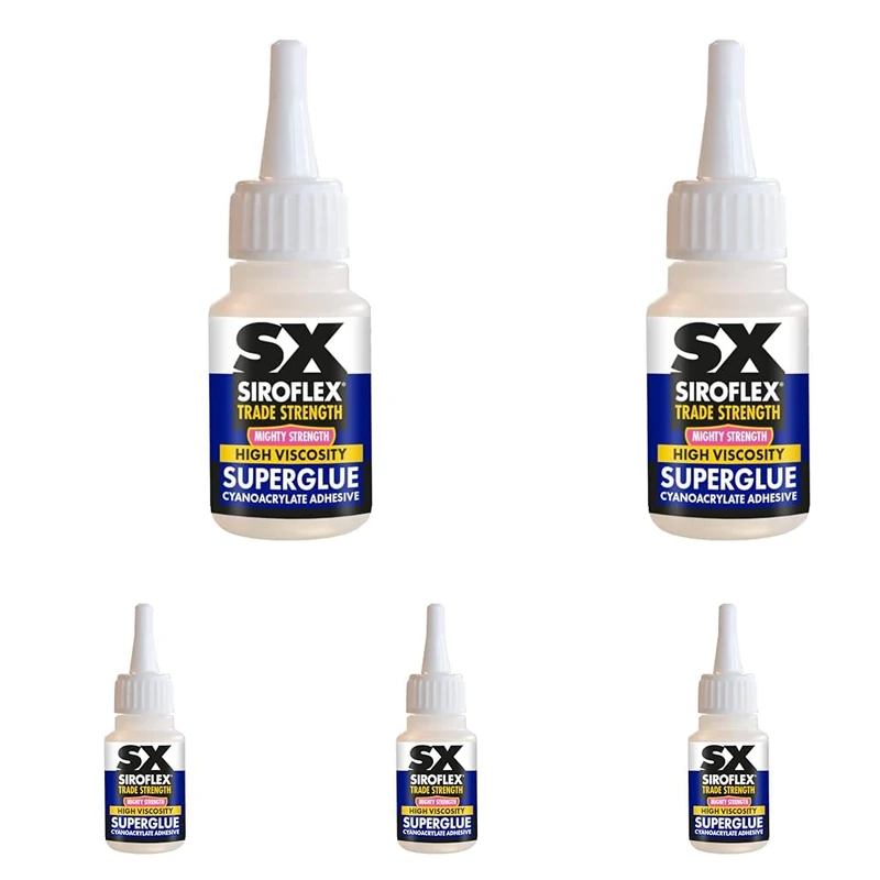 SX Mighty Strength Superglue 50 g – High‑Viscosity Ethyl Cyanoacrylate Adhesive for PVCu, Rubber, Plastics, Wood & Ceramics – Solvent‑Free & Fast‑Setting (Pack of 5)
