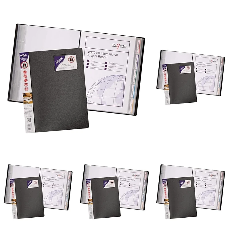 Snopake A4 Indexed Display Book 40 Pockets – Black [Pack of 5] Ref: 12340s