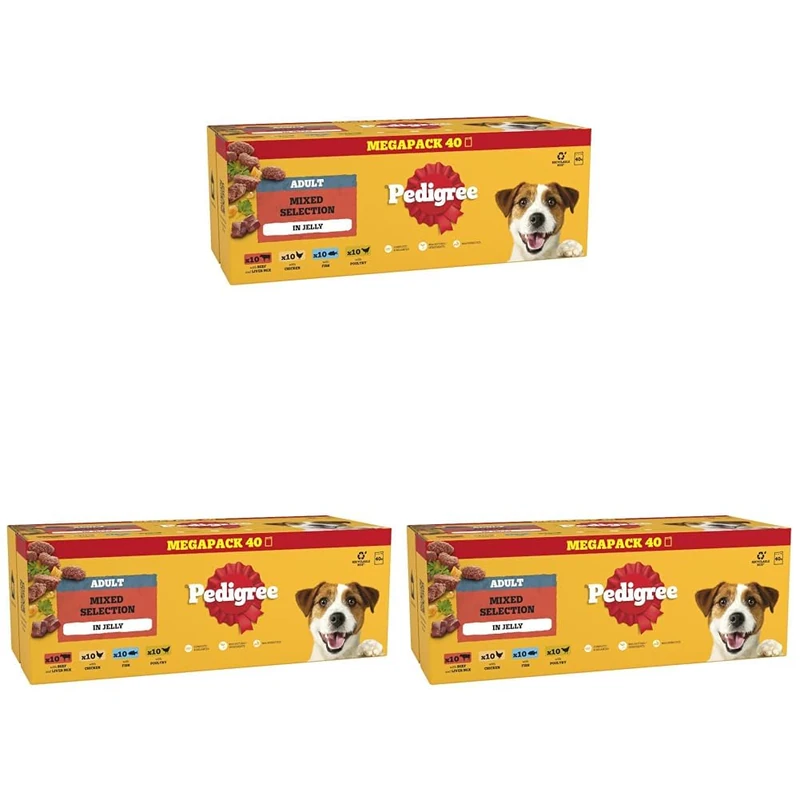 PEDIGREE Adult Dog Food Pouches Mixed Selection in Jelly 40 x 100 g Mega Pack (Pack of 3)