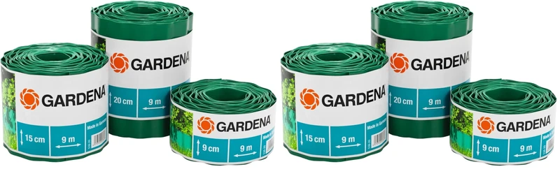 GARDENA Lawn edging 15 cm high: Ideal Lawn demarcation, even for beds, 9 m, preventing root spread, plastic, green (538-20) (Pack of 2)