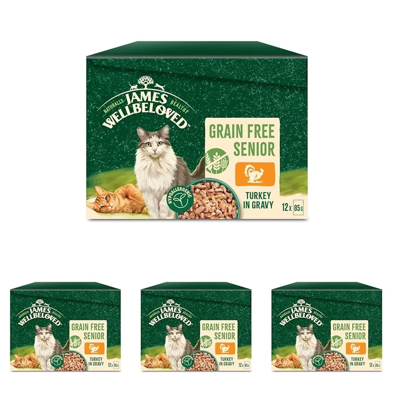 James Wellbeloved Grain Free Adult Cat Food Turkey in Gravy 12 x 85g (Pack of 4)