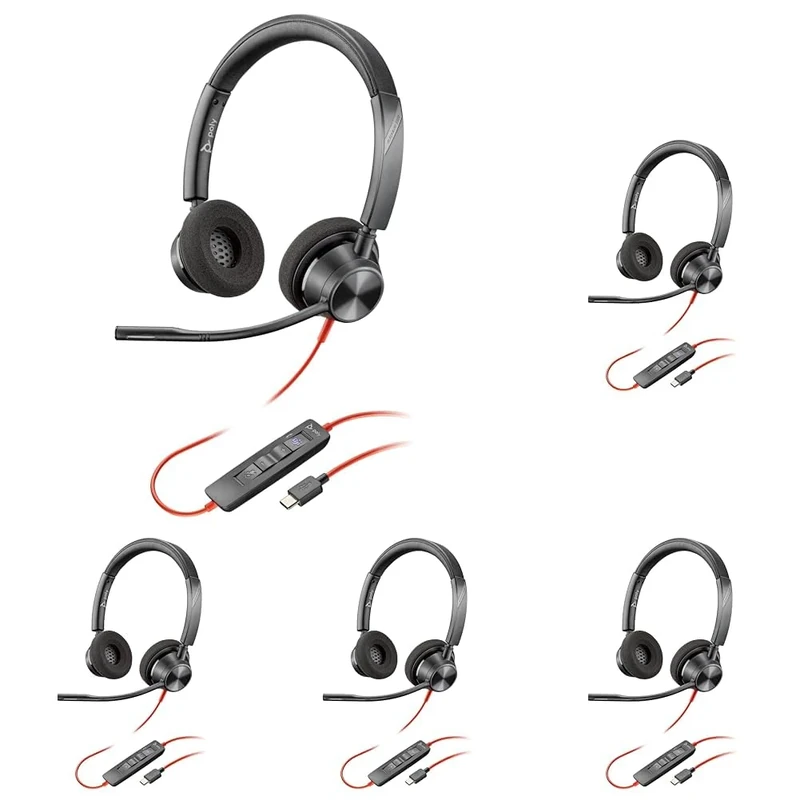 POLY Blackwire 3320 Wired Headset – Flexible Microphone Boom – Hi-fi Stereo - Connect to PC/Mac via USB-C or USB-A - Certified for Microsoft Teams (Pack of 5)