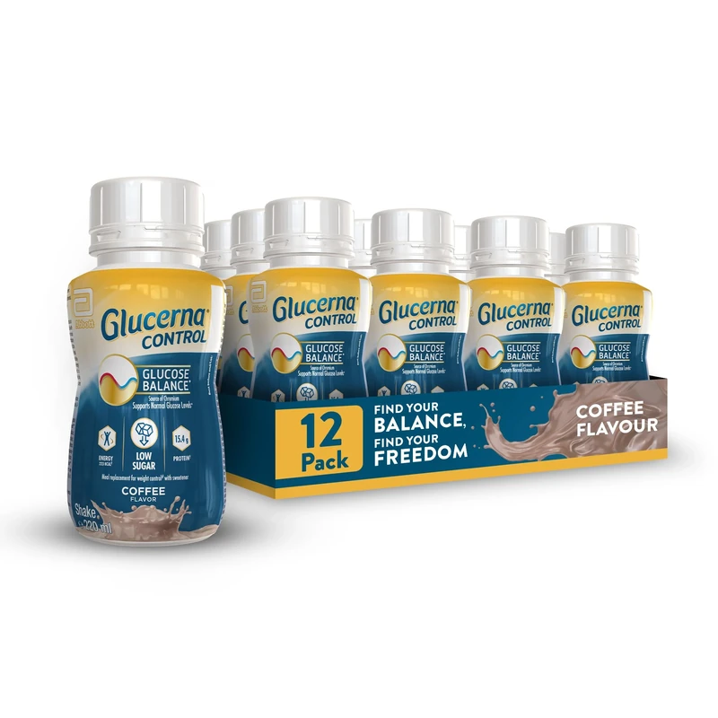 Glucerna Control Ready-to-Drink Shake (Coffee) – 12 x 220ml – Supports Glucose Balance – Meal Replacement – Weight Control – High Fibre & High Protein – Low Sugar – Contains Chromium – Low GI