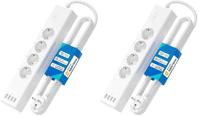 Smart Power Strip WiFi for HomeKit meross WLAN Multiple Socket 4 AC Outputs and 4 USB Ports, Compatible with Alexa, Google Assistant, 2.4 GHz for the Office, Home 4 USB (Pack of 2)