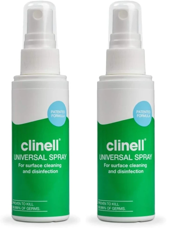 Clinell CDS60-1 Universal Cleaning and Disinfectant Spray for Surfaces - 60 ml Bottles - Antimicrobia, Kills 99.99% of Germs, Effective from 30 Seconds (Pack of 2)