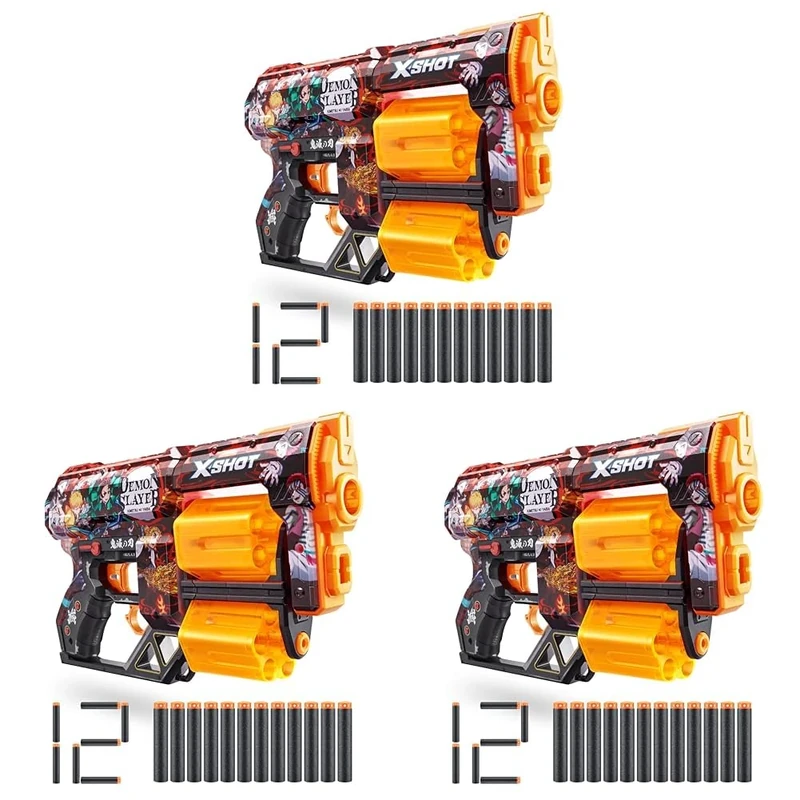 XSHOT Skins Demon Slayer, Dread, 12 Darts Included, Double Rotating Barrels, Air Pocket Dart Technology, Toy Foam Blaster for Kids, Teens and Adults, Brown Box, (Dread Demon Slayer) (Pack of 3)