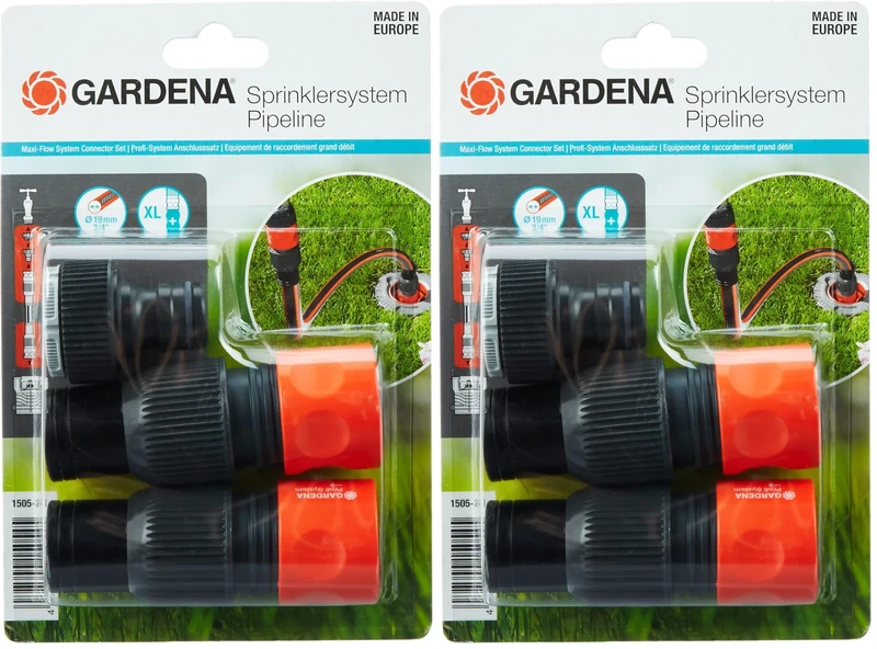 GARDENA Proﬁ-System connection set: Accessories for connecting Pipeline and Sprinklersystem to the tap for greater water quantity and less pressure loss (), 1505-23 (Pack of 2)