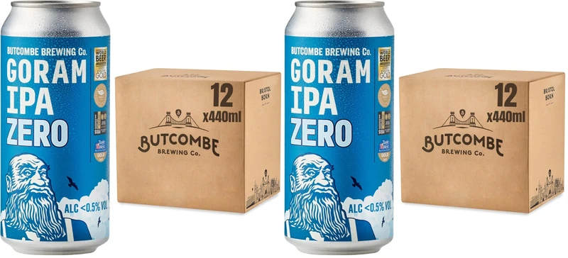 Butcombe Brewery, Goram IPA Zero Alcohol-Free Cans, Vegan Friendly, Stone Fruit, Citrus, and Bitter Notes, 12 x 440ml (Pack of 2)