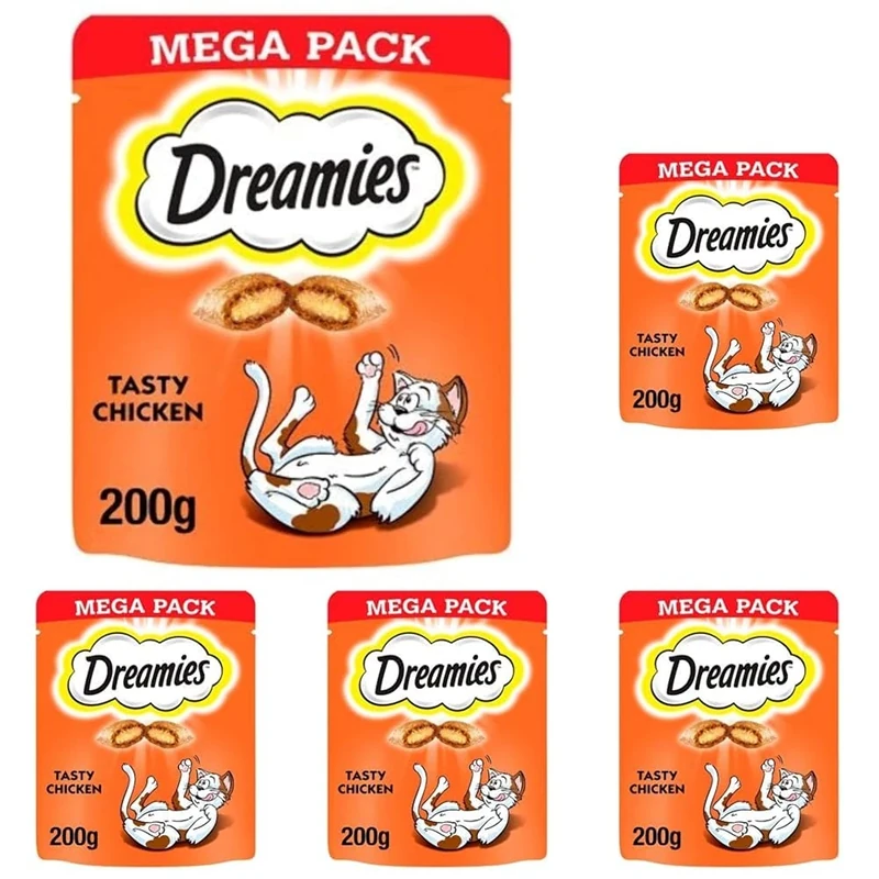 DREAMIES Cat Treats with Chicken Mega Pack, 6 Pouches of 200g (Pack of 5)