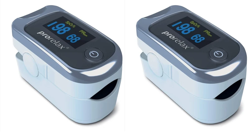 Prorelax Pulse Oximeter Measurement of heart rate (pulse), oxygen saturation (SpO2) and blood flow index (Pi) two-color LED display for healthy performance - or amateur athletes (Pack of 2)