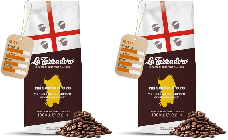 La Tazza D'oro Italian Coffee Beans 1kg Medium Roast - Miscela D'oro from the Heart of Sardinia, Finest Whole Coffee Beans for Cafetiere, Moka Pot, Aeropress and Filter Brew - Part of the Kimbo Family - Image 1