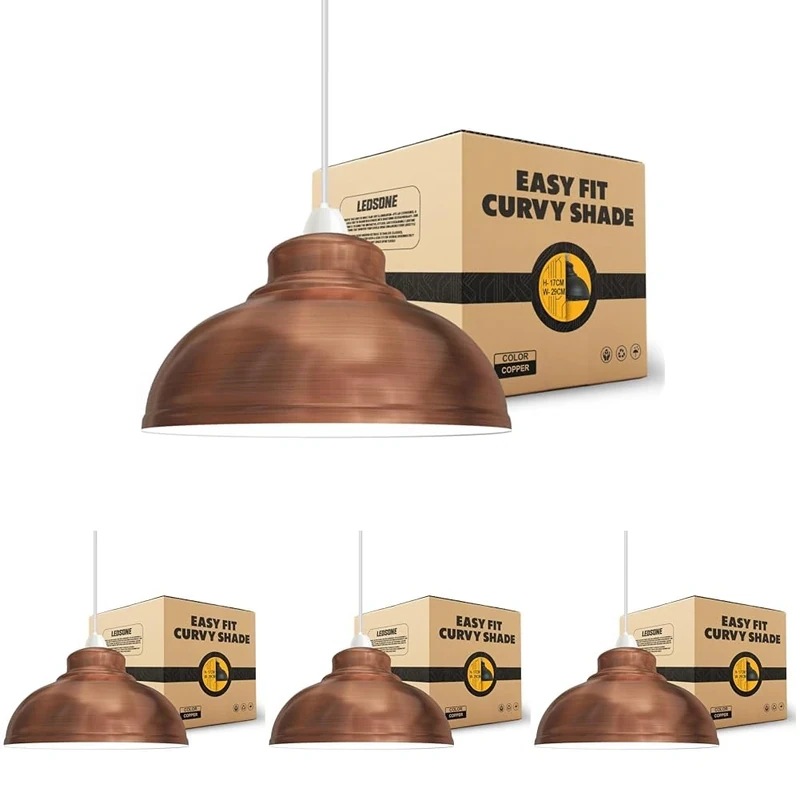 LEDSone Ceiling Light Shade, Vintage Metal 29cm Curvy Shaped Lamp Shades Easy fit Ceiling Pendant Lightshade for Living Rooms bedrooms Living Room Kitchen Dining Room Cafe Restaurant (Pack of 4)