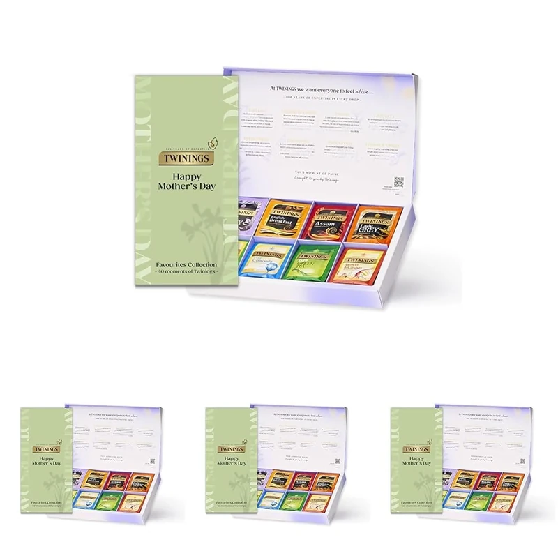 NEW Twinings Mother's Day Favourites Collection Gift Box | Black Tea & Herbal Infusions Selection | 8 flavours | 40 Recyclable Individually Wrapped Plant-Based Tea Bags (Pack of 4)