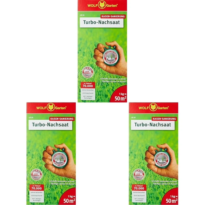 Wolf Garten LR 50" Reseeding Grass Seed, Multi-Colour, 40x29x30 cm (Pack of 3)