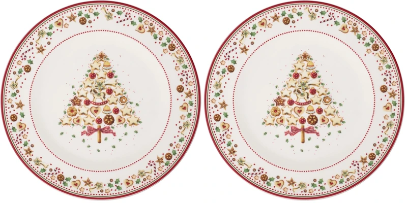 Villeroy & Boch Winter Bakery Delight Decorative Premium Porcelain Serving Plate, Red/Multi-Colour, 32 cm (Pack of 2)
