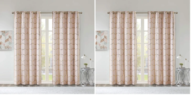 Intelligent Design Raina Total Blackout Metallic Print Grommet Top Single Curtain Panel Thermal Insulated Light Blocking Drape for Bedroom Living Room and Dorm, 50x84, Blush/Gold 1 Piece (Pack of 2) - Image 1