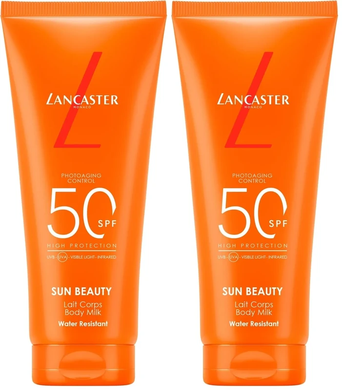 Lancaster Sun Beauty Body Milk SPF50 100ml, Photoaging Control, Broad Spectrum Sun Protection, Lightweight Texture & Non-Greasy, Water Resistant Formula, Suitable for All Skin Types, Vegan (Pack of 2)
