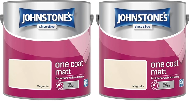 Johnstone's One Coat Matt Emulsion Paint - Magnolia 2.5L (Pack of 2)