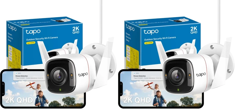 Tapo C320WS 2K QHD Wireless & Wired Security Camera Outdoor, IP66, Person/Vehicle Detection, Starlight Colour Night Vision, Cloud and Local Storage, Works With Alexa and Google, No Monthly Fee
