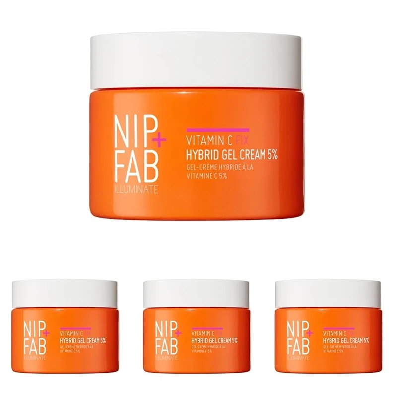 Nip+Fab Vitamin C Fix Hybrid Gel Cream 5%, 50ml, Advanced Triple-Action 5% Vitamin C Complex, Boosted with Ferulic Acid & Niacinamide, Radiant, Even-Toned Skin, Weightless Formula (Pack of 4)