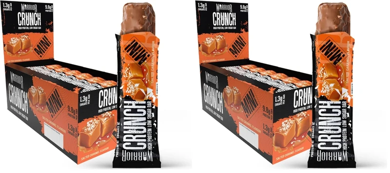 Warrior Crunch Mini (Snacksize) – Protein Bars – 9g+ Protein Per Bar – Low Carb, Low Sugar Snack – 48 Pack x 32g (Salted Caramel)