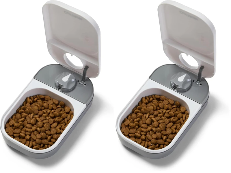 Cat Mate C100 Single Meal Automatic Timer-Controlled Pet Feeder - Suitable for Cats and Small Dogs, For Wet or Dry Food, up to 400 g capacity, White (Pack of 2)