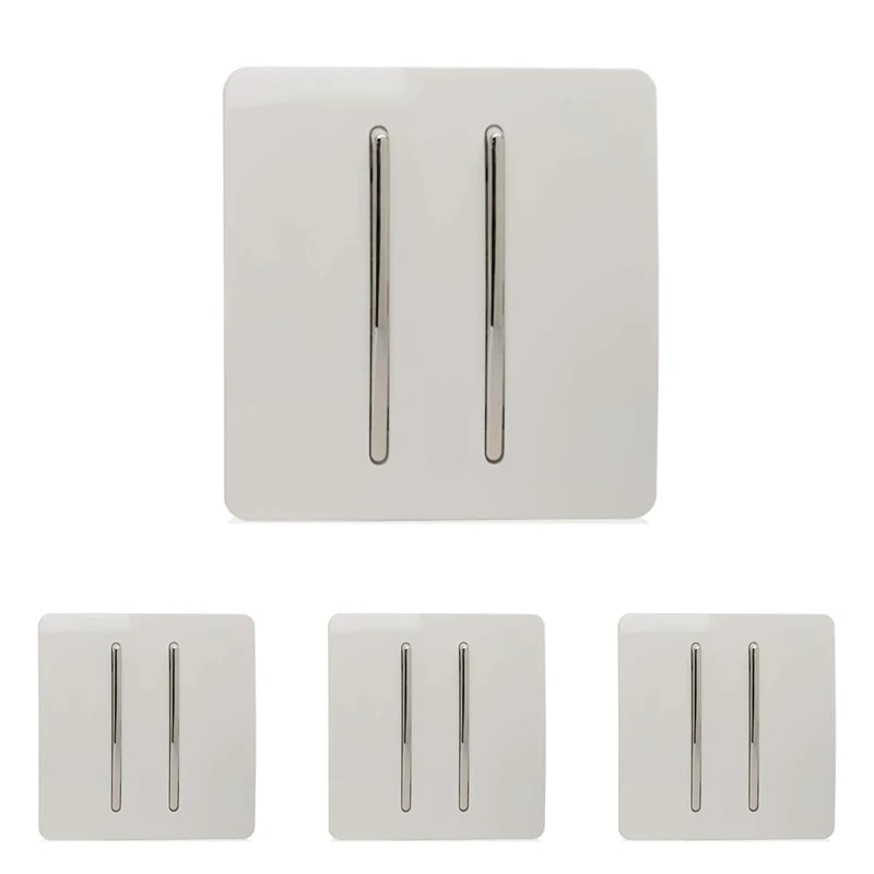 Trendi 2 Gang 3 way (Intermediate) 240V Screwless Raised Front Plate Plastic Artistic Modern Glossy 10 Amp Chrome Rocker Double Electrical Wall Light Switch Ice White - ART-SS99WH (Pack of 4)