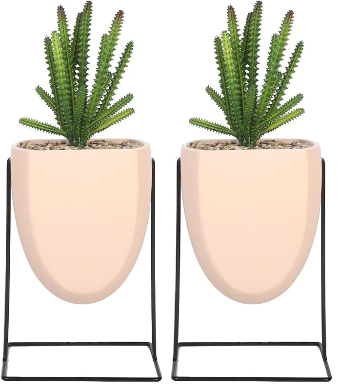 Sleepdown Halo Green Leaf Pink Stand Artificial Faux Plant for Home Office Bathroom Decor Indoor Decoration Aesthetics, Medium (Pack of 2)