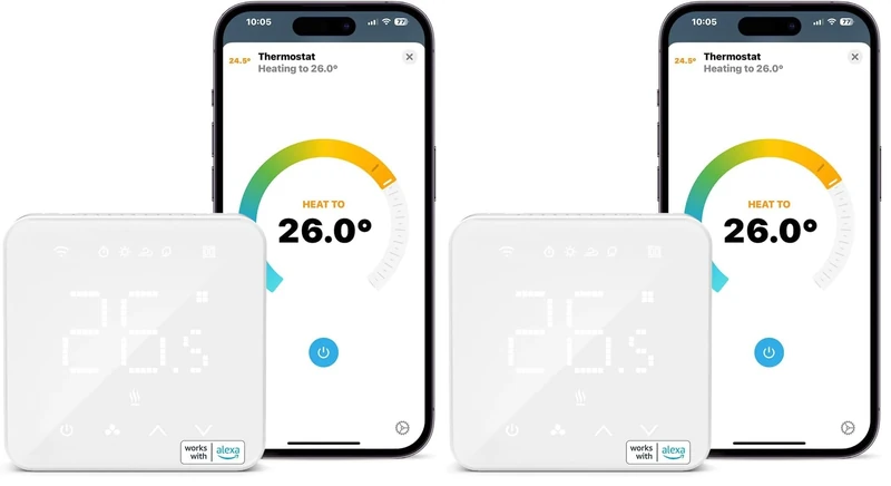 Smart Thermostat for Combi Boiler/Water Underfloor Heating, WiFi Thermostat Works with Apple HomeKit Siri, Alexa, Google Home, Support Programmer No Hub Required - White - Pack of 2-240 V