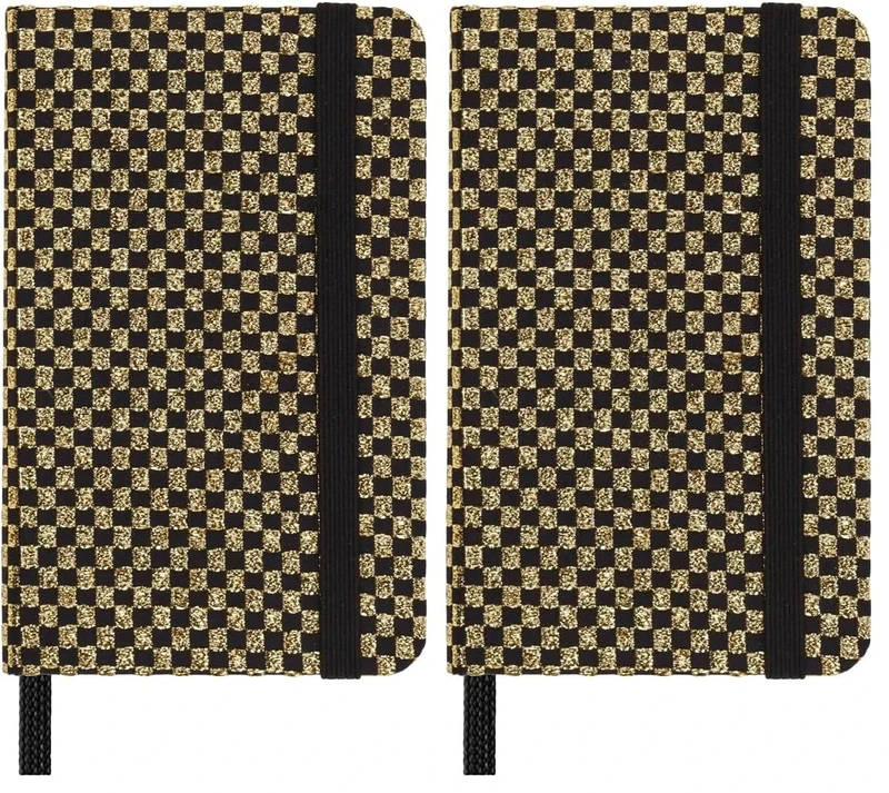 Moleskine Shine Notebook, Cover with Made in Italy Mantero Fabric, with White Pages and Elastic Closure, Pocket Size 13.6x8.8 cm, Color Gold (Pack of 2)