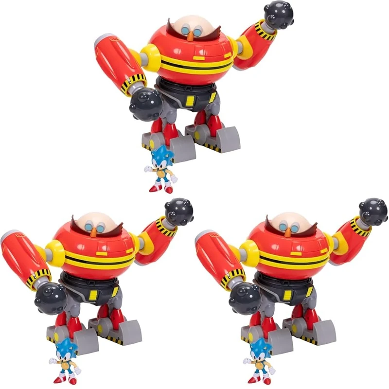 Sonic The Hedgehog Giant Eggman Robot Battle Set Officially Licensed by Jakks Pacific, 9" / 22.9 cm Tall Play Set, Cannon Shooting Egg Man Robot with Sonic Figure Included, For Boys (Pack of 3)